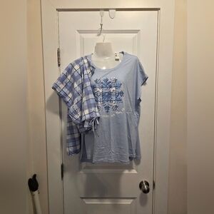 La Vie En Rose Light Blue  100% Cotton Pajama Set